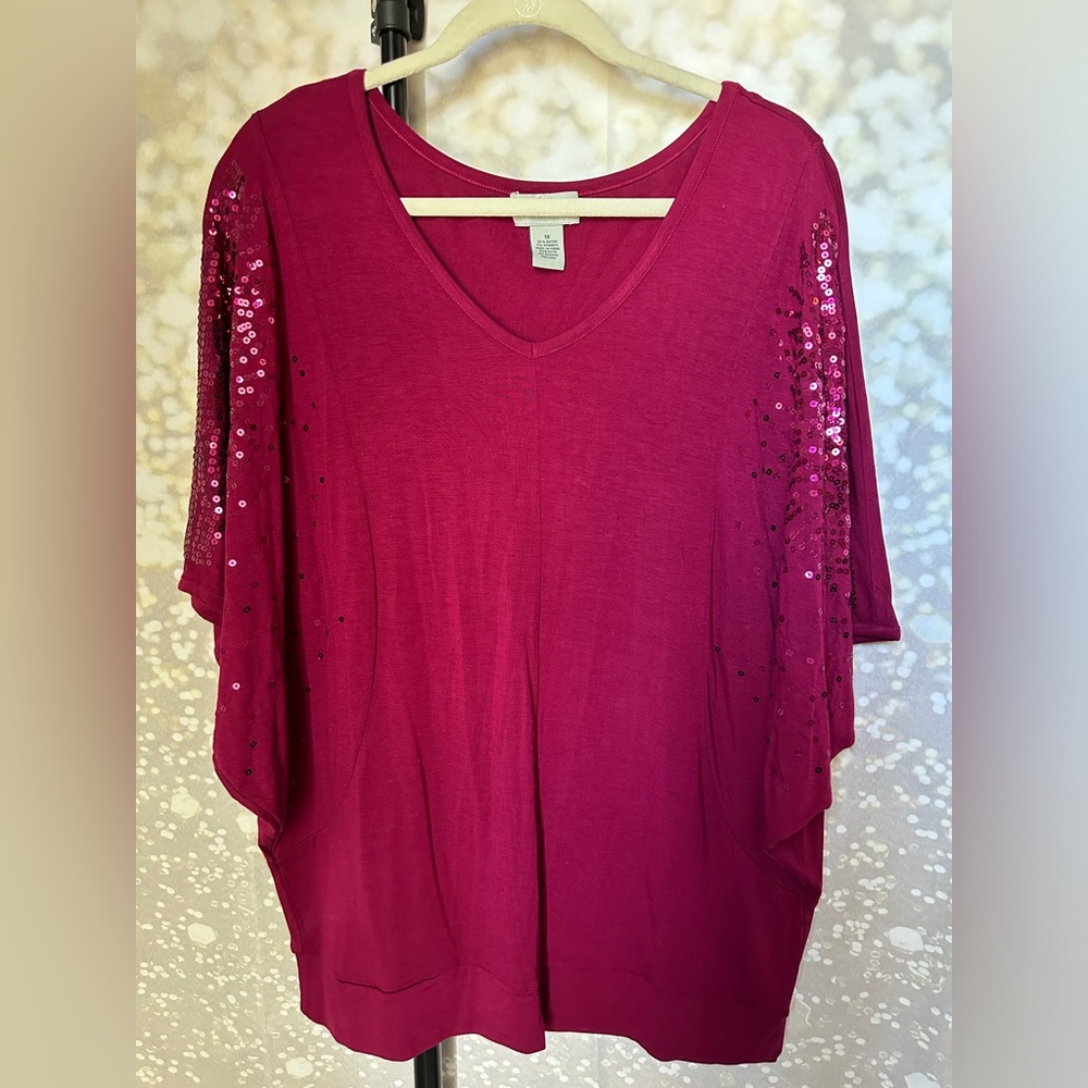 32. 🍷Glitterscape Burgundy Sequin Dolman Sleeve Top- rayon & spandex, sequins
